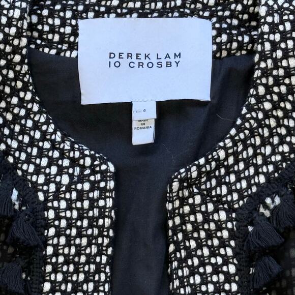 Derek Lam 10 Crosby Tassel-Trim Tweed Linen-Blend Jacket White/Black Size 4 - Picture 5 of 15